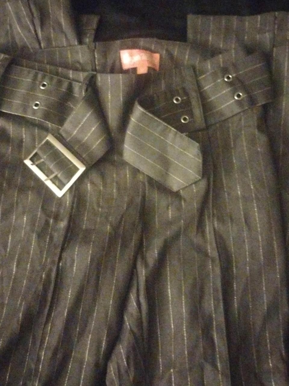 Sugar Thrillz Black Pinstripe High-Waist Trousers with Belt